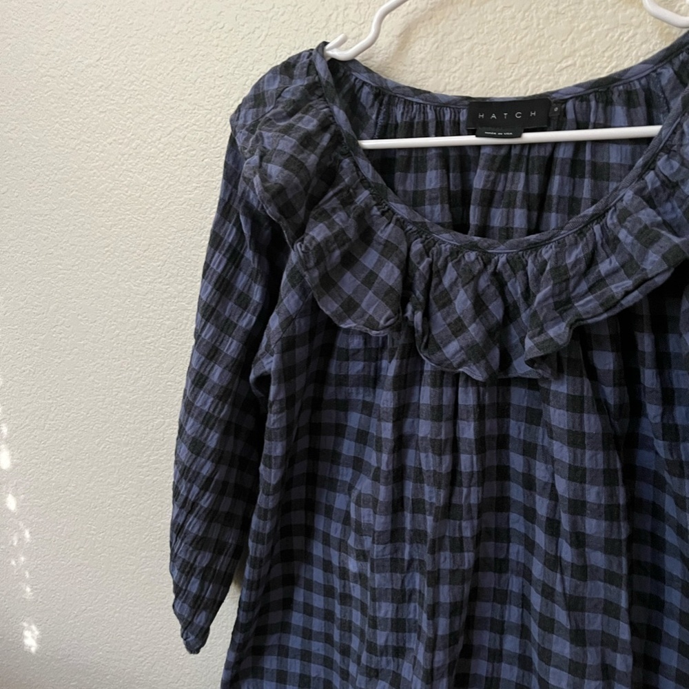 HATCH | The Margot Top Black and Blue Ruffle Collar Gingham Maternity | Size 0 - Picture 3 of 7